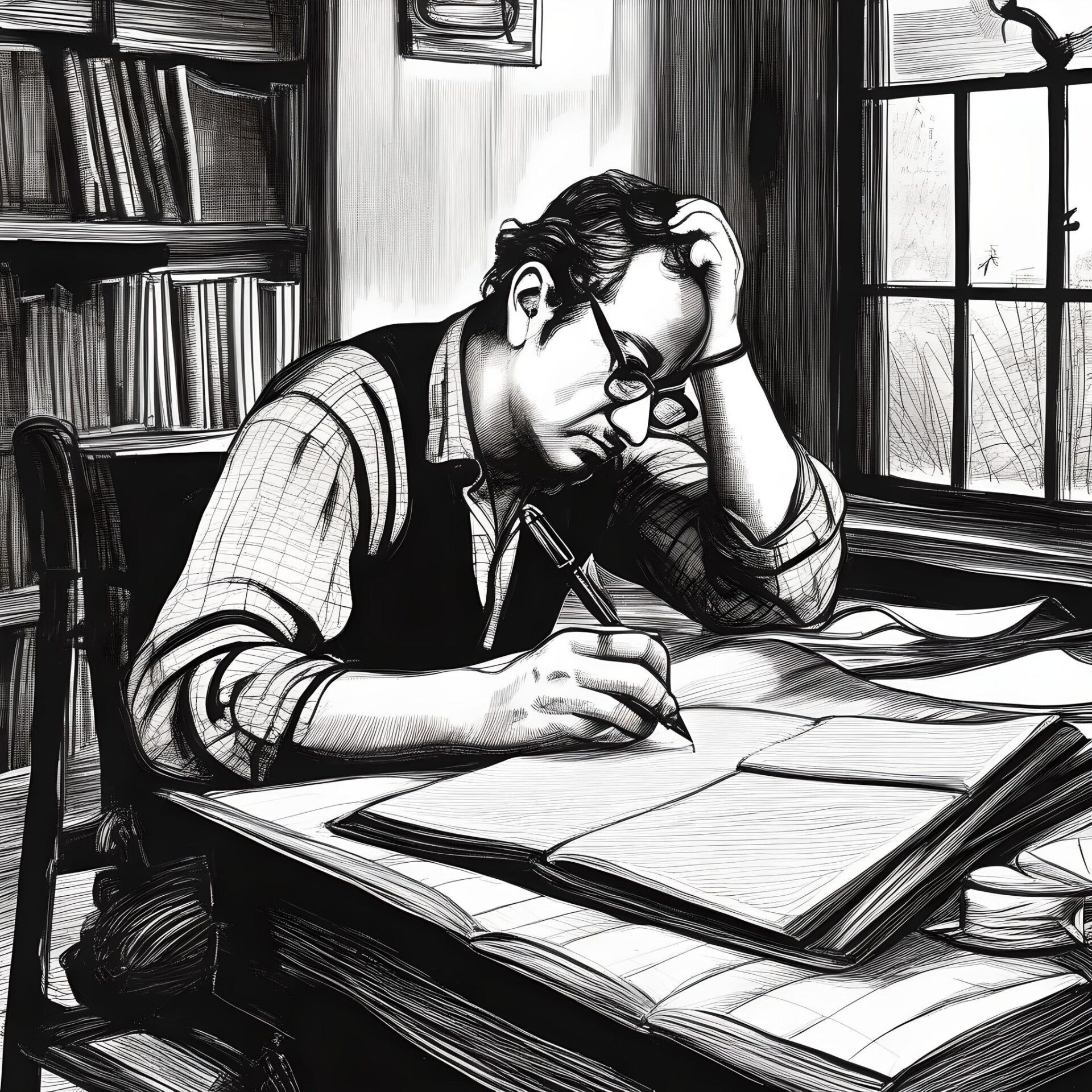 L'auteur en cours d'écriture d'article